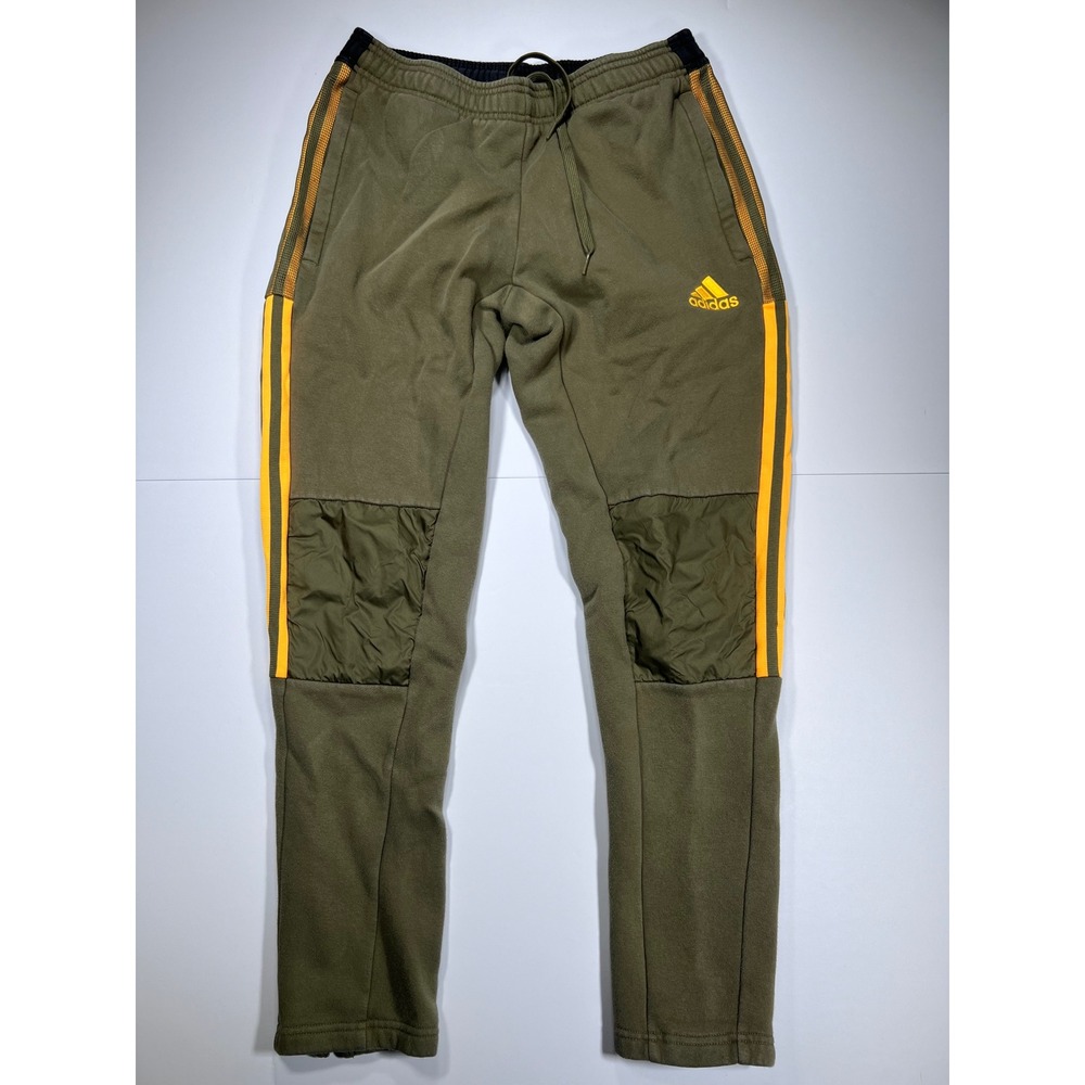 Adidas Joggers Mens Medium Olive Green Orange 3-Stripe Reinforced Knee Zips‎